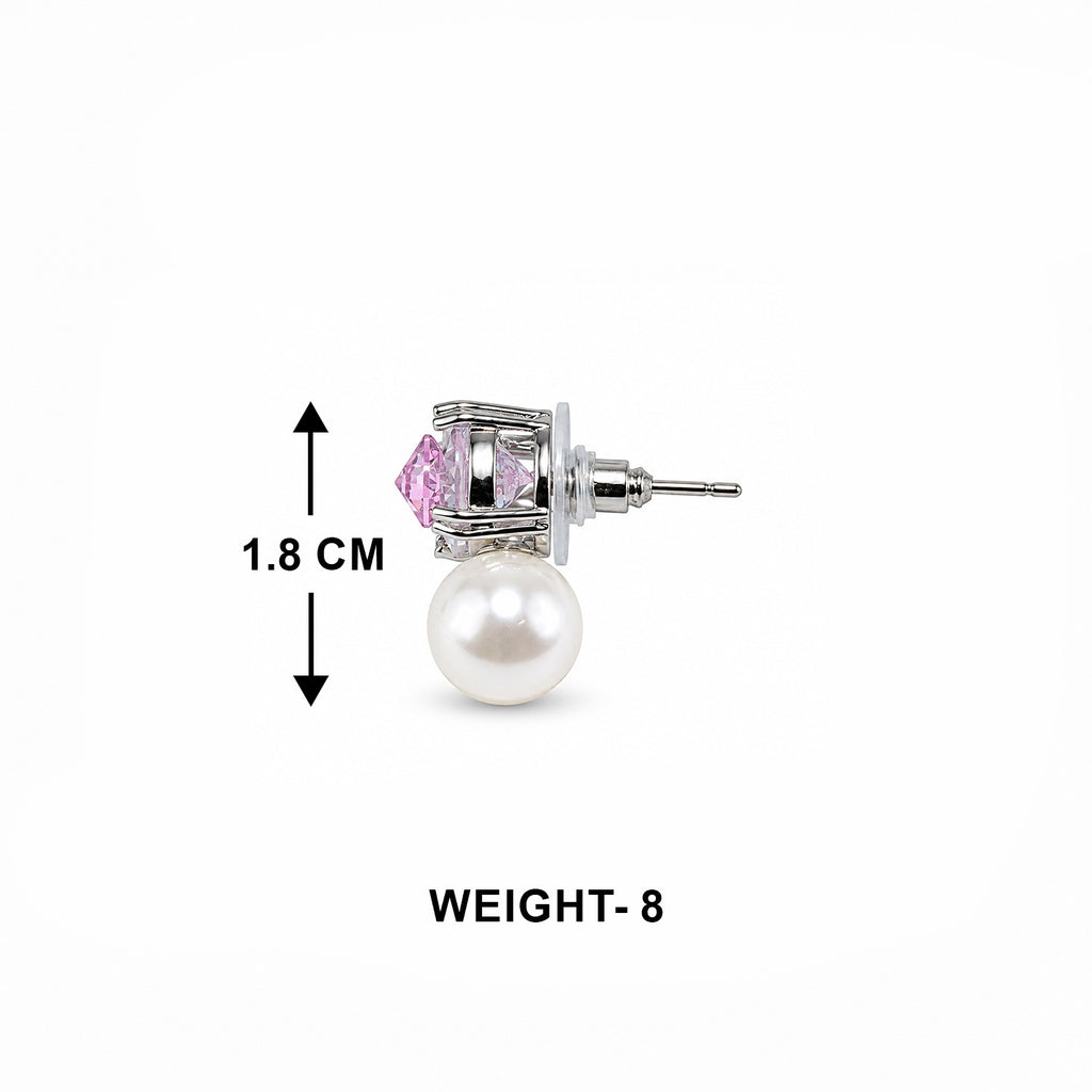 Pink Crystal Pearl Stud Earrings