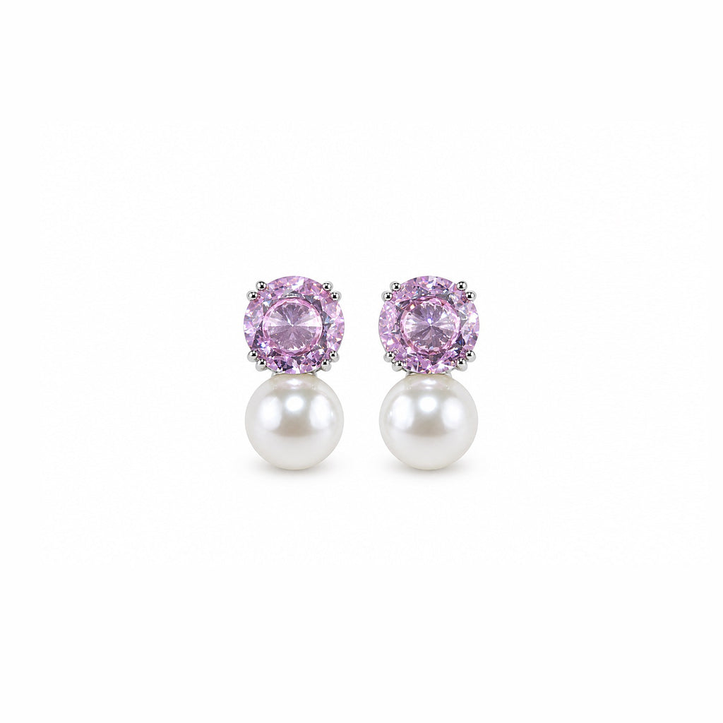 Pink Crystal Pearl Stud Earrings