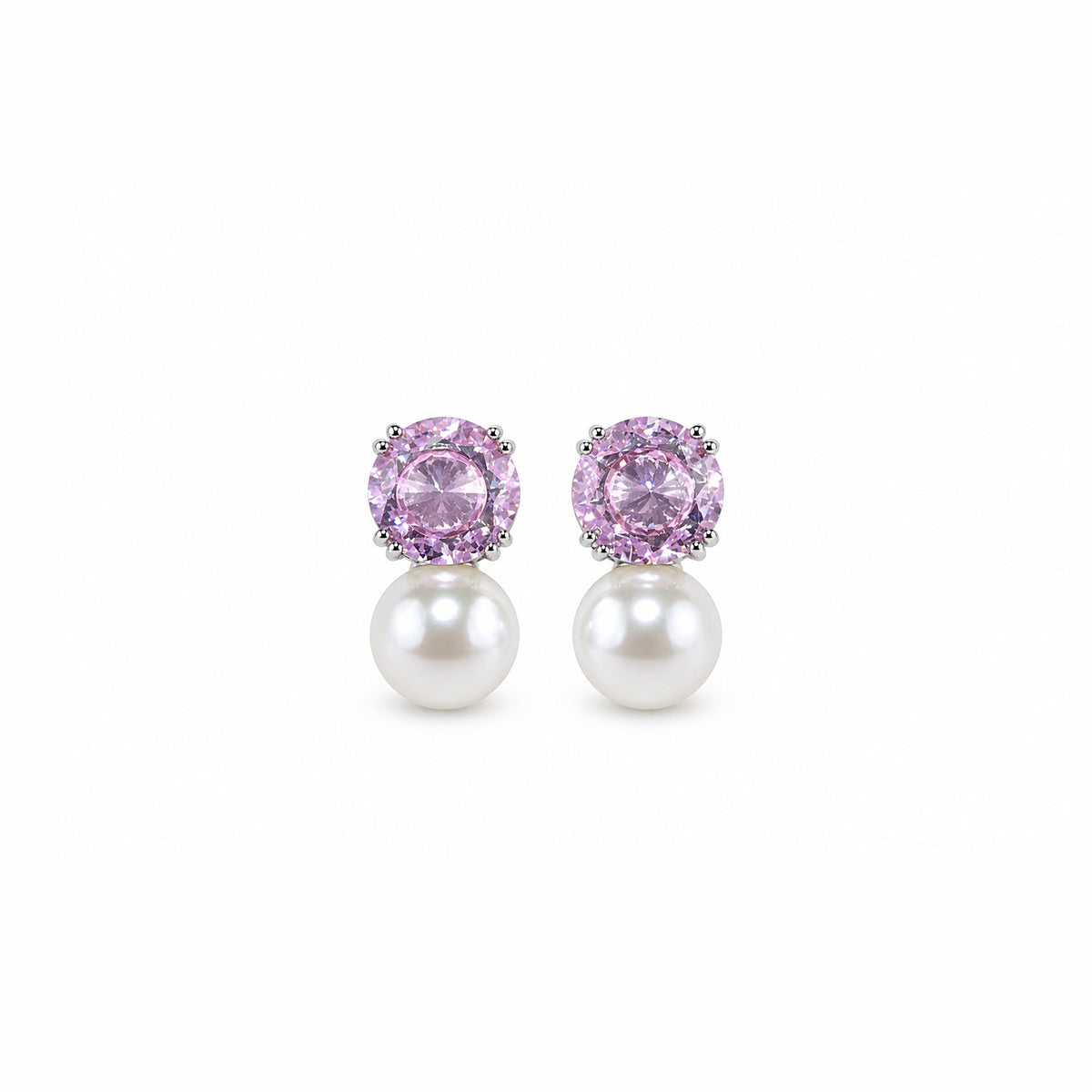 Pink Crystal Pearl Stud Earrings