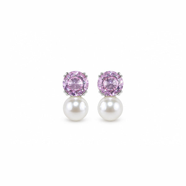 Pink Crystal Pearl Stud Earrings