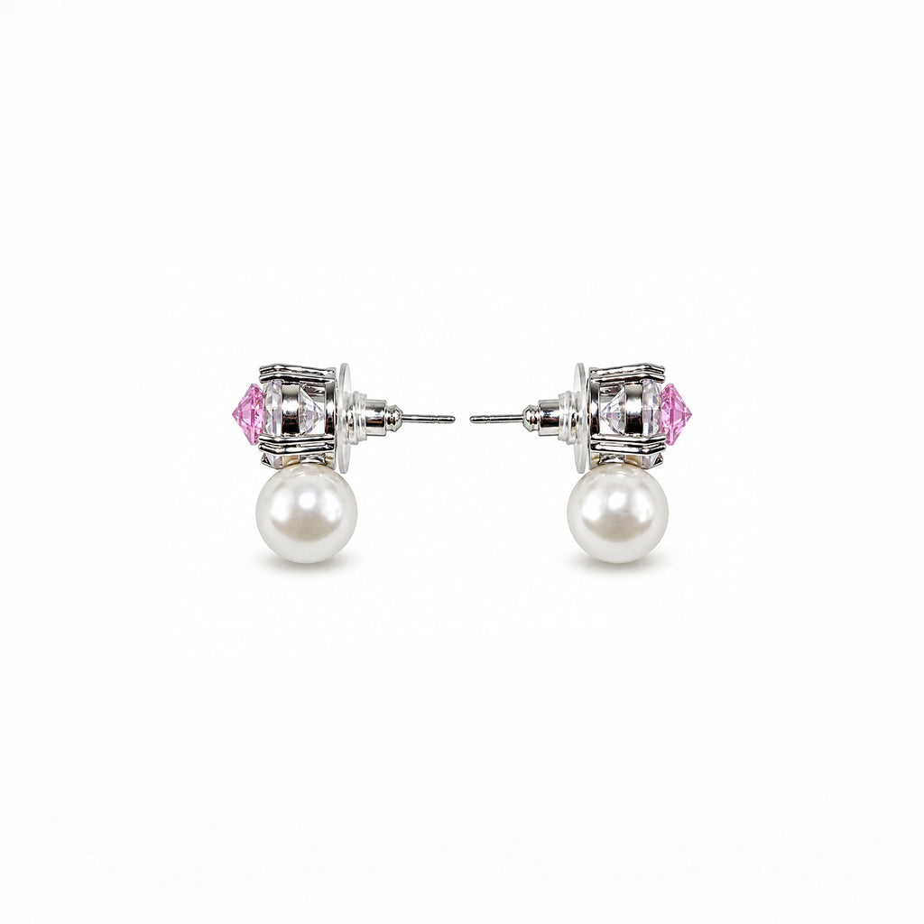 Pink Crystal Pearl Stud Earrings