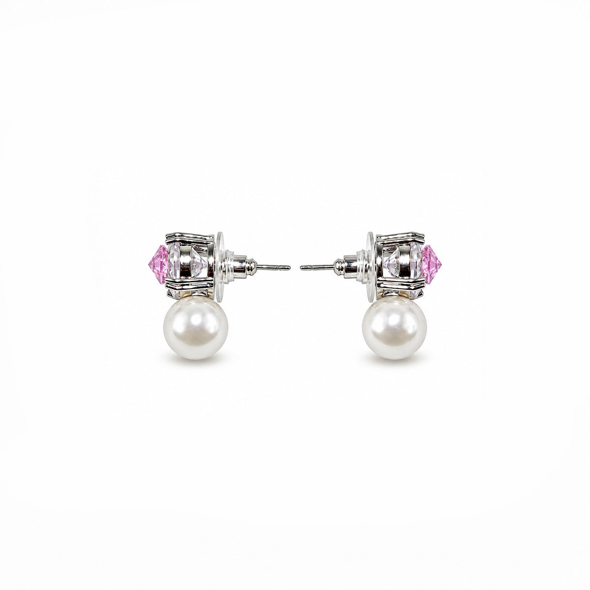 Pink Crystal Pearl Stud Earrings