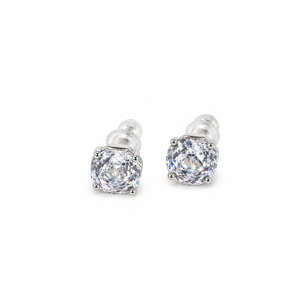 SILVER PLATED ROUND CZ SOLITAIRE STUD EARRINGS