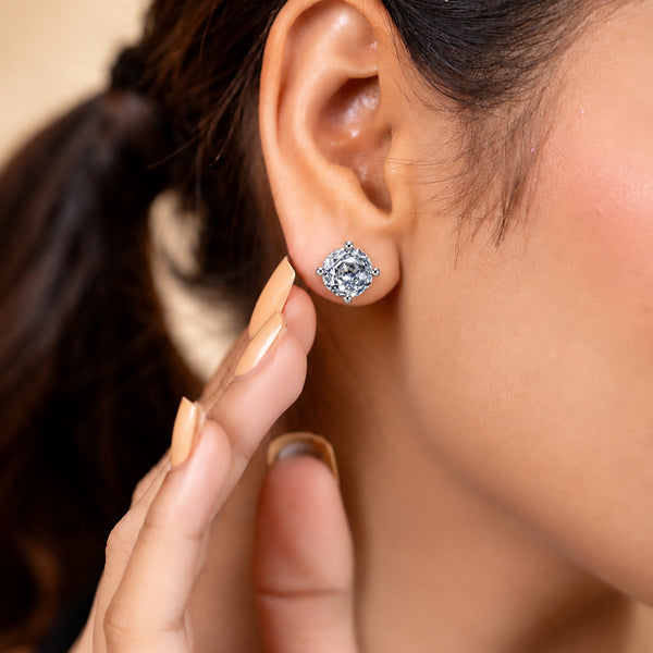 SILVER PLATED ROUND CZ SOLITAIRE STUD EARRINGS