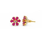Ruby Red Flower Stud Earrings for Women