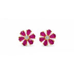 Ruby Red Flower Stud Earrings for Women