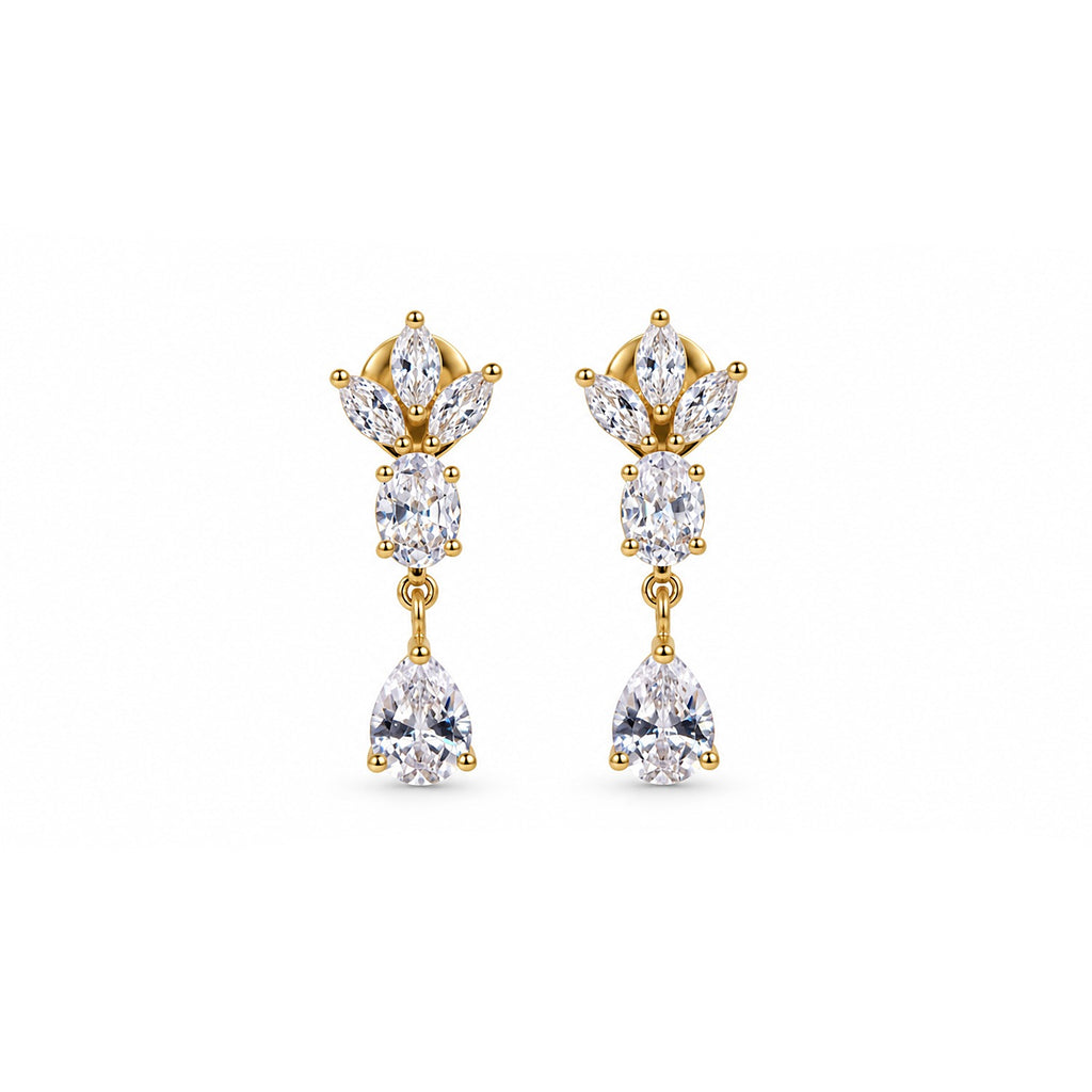 GOLD PLATED FLORAL CZ TEARDROP EARRINGS