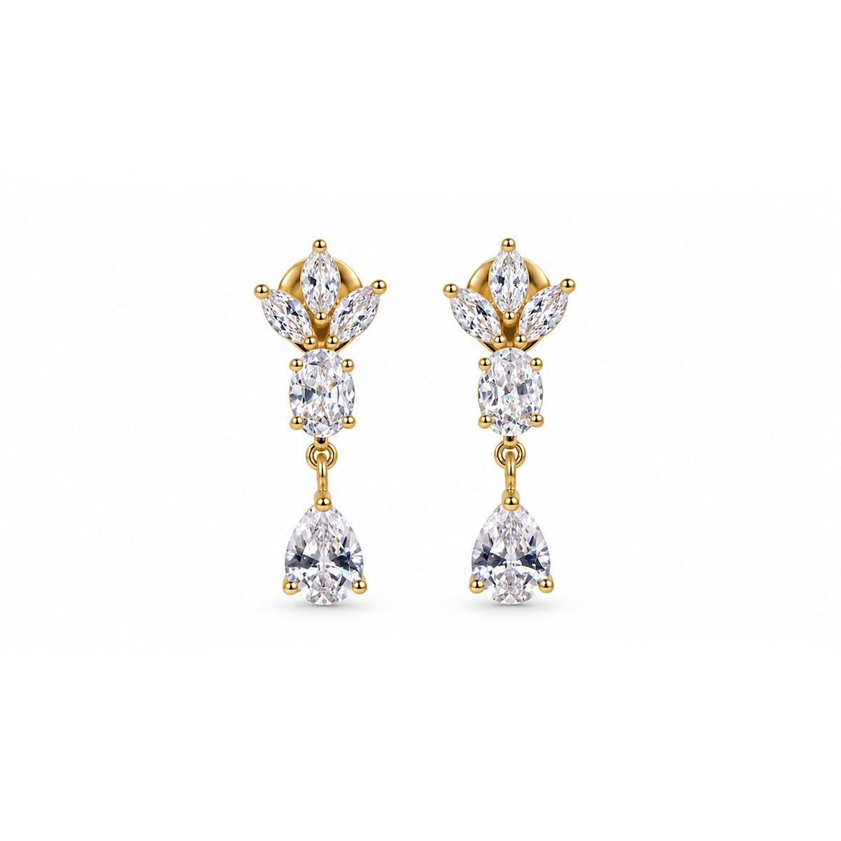 GOLD PLATED FLORAL CZ TEARDROP EARRINGS