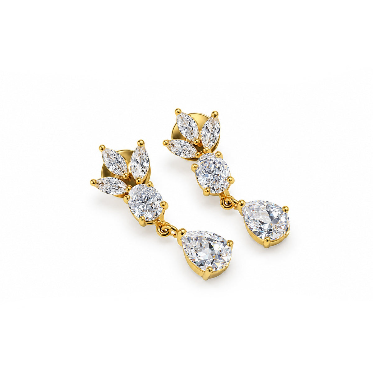 GOLD PLATED FLORAL CZ TEARDROP EARRINGS