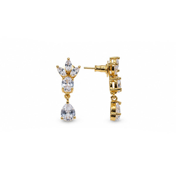 GOLD PLATED FLORAL CZ TEARDROP EARRINGS