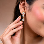 GOLD PLATED FLORAL CZ TEARDROP EARRINGS