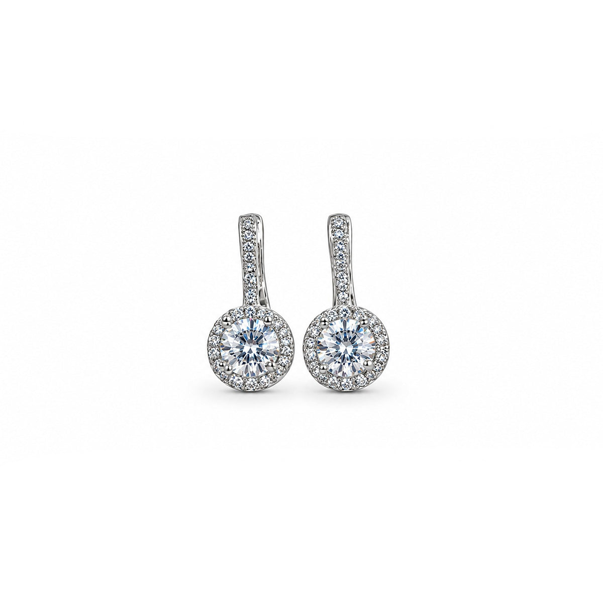 Silver Plated American Diamond Halo Drop Earrings for Women