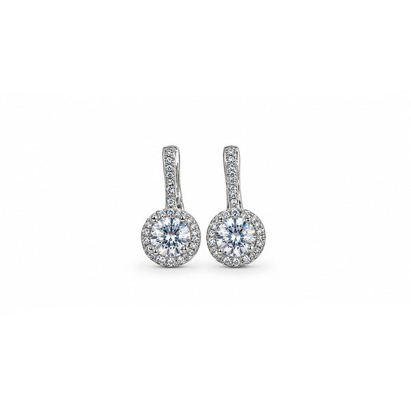 Silver Plated American Diamond Halo Drop Earrings for Women