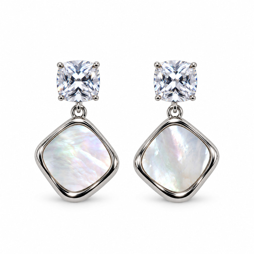 SILVER PLATED SQUARE PEARL DROP EARRINGS