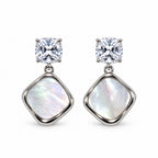 SILVER PLATED SQUARE PEARL DROP EARRINGS