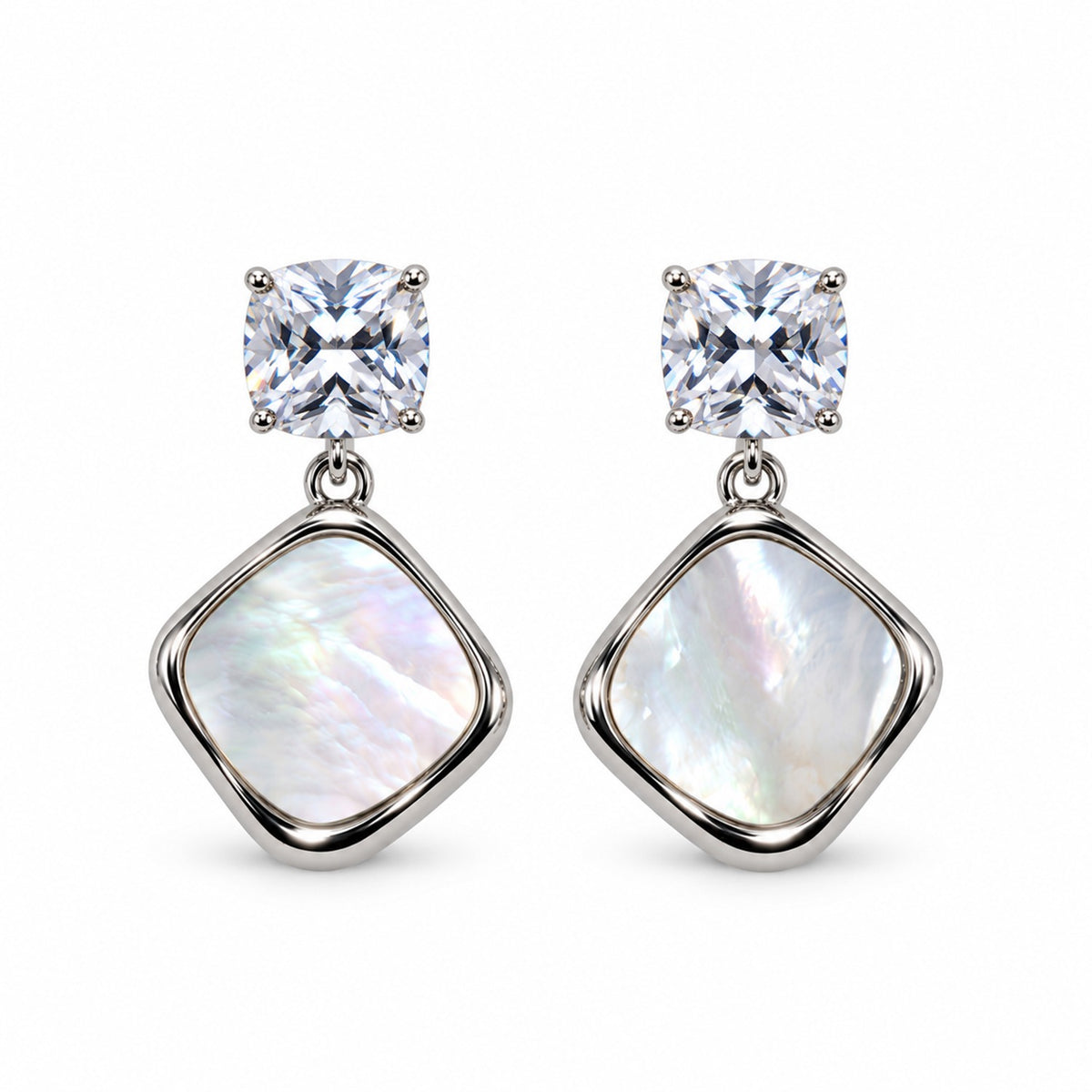 SILVER PLATED SQUARE PEARL DROP EARRINGS