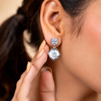 SILVER PLATED SQUARE PEARL DROP EARRINGS