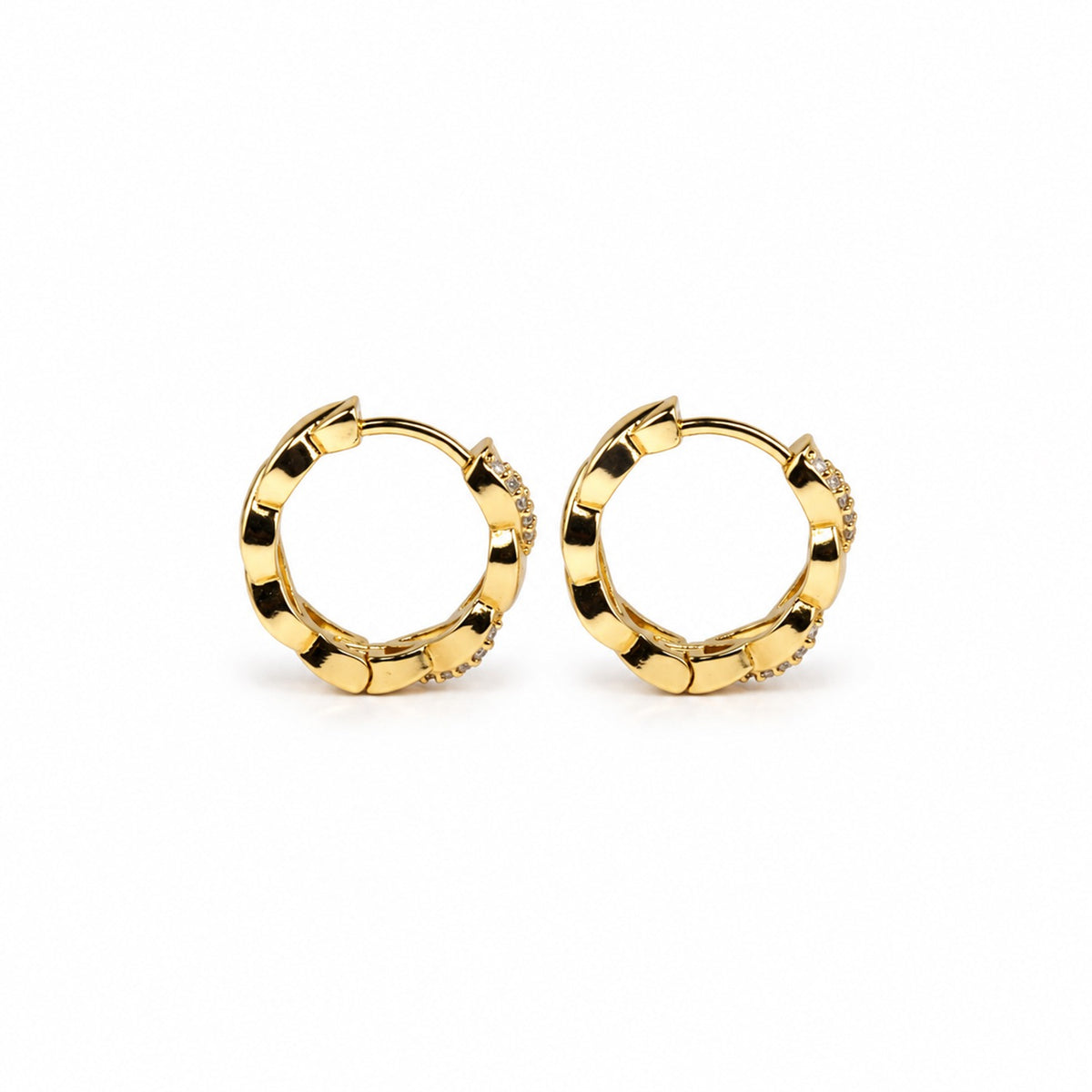 GOLD PLATED TWISTED CZ HOOP EARRINGS
