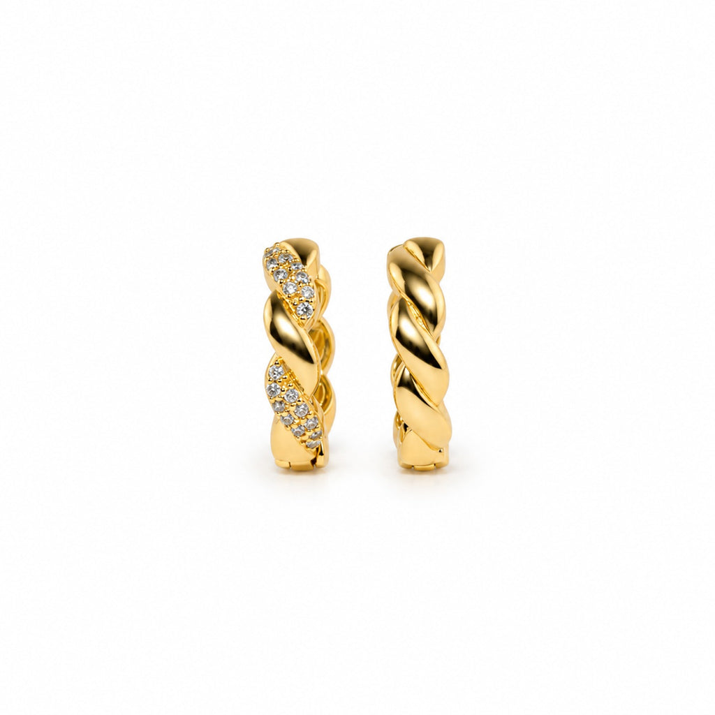 GOLD PLATED TWISTED CZ HOOP EARRINGS