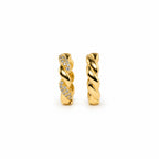 GOLD PLATED TWISTED CZ HOOP EARRINGS