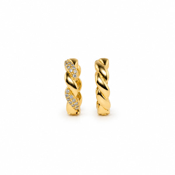 GOLD PLATED TWISTED CZ HOOP EARRINGS