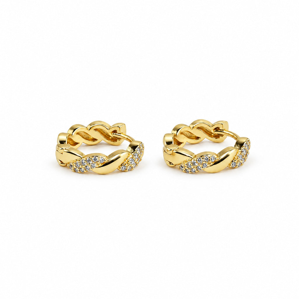 GOLD PLATED TWISTED CZ HOOP EARRINGS