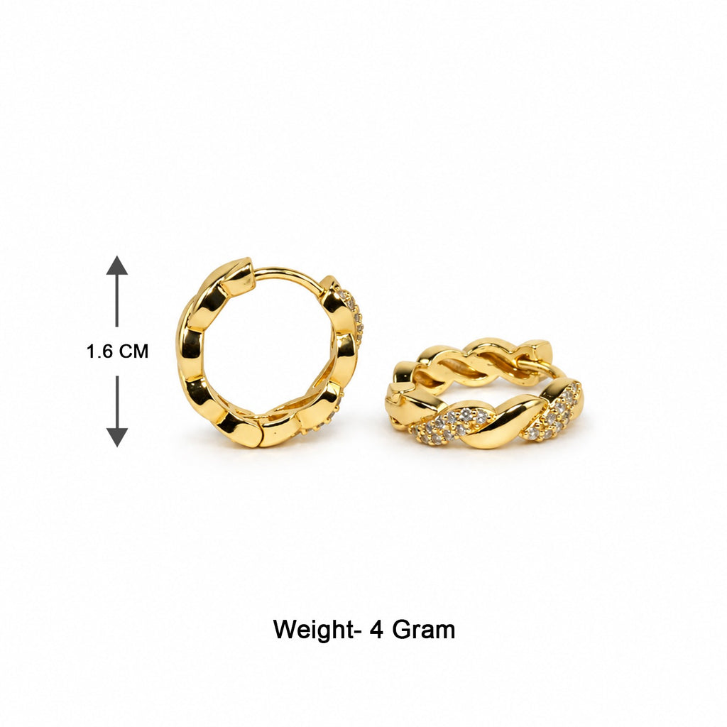 GOLD PLATED TWISTED CZ HOOP EARRINGS