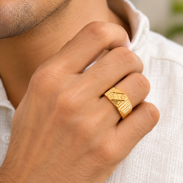 Men's Gold-Toned Geometric Designer Ring