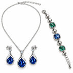 SILVER TONE BLUE CRYSTAL NECKLACE & BRACELET JEWELLERY SET