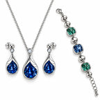 SILVER TONE BLUE CRYSTAL NECKLACE & BRACELET JEWELLERY SET