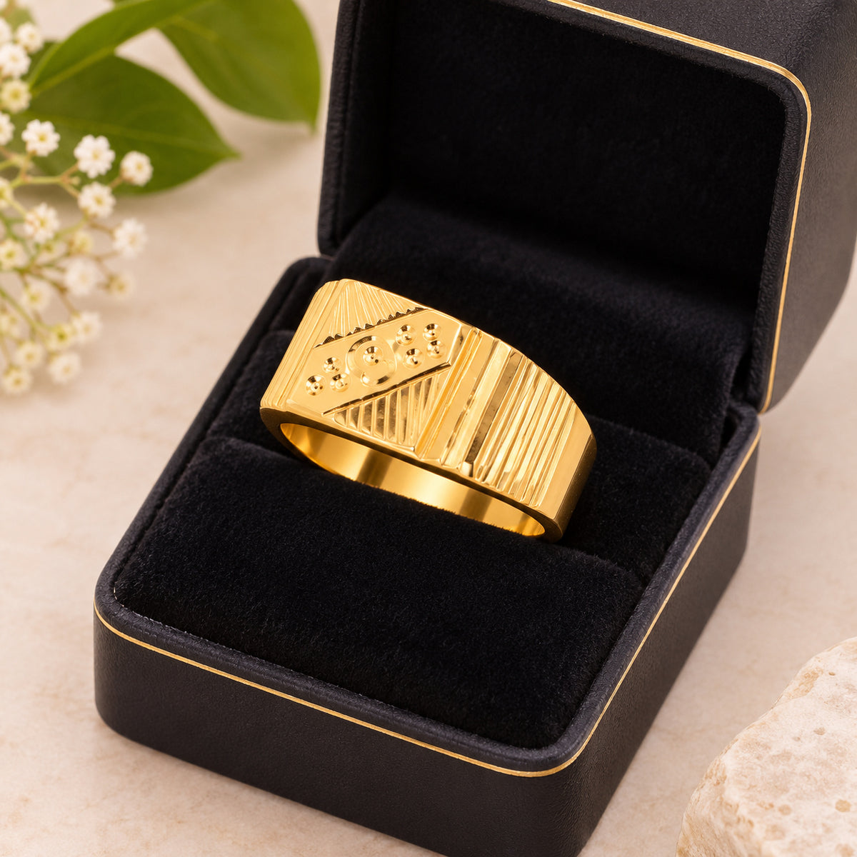 Men's Gold-Toned Geometric Designer Ring