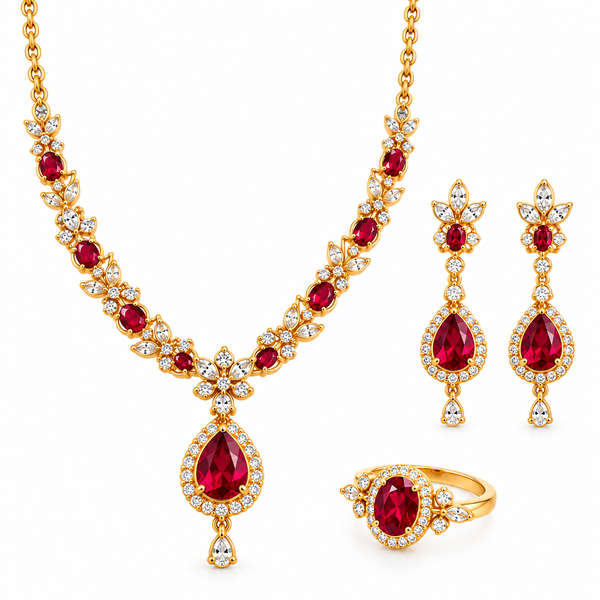 Ruby Elegance Gold-Plated Jewelry Set