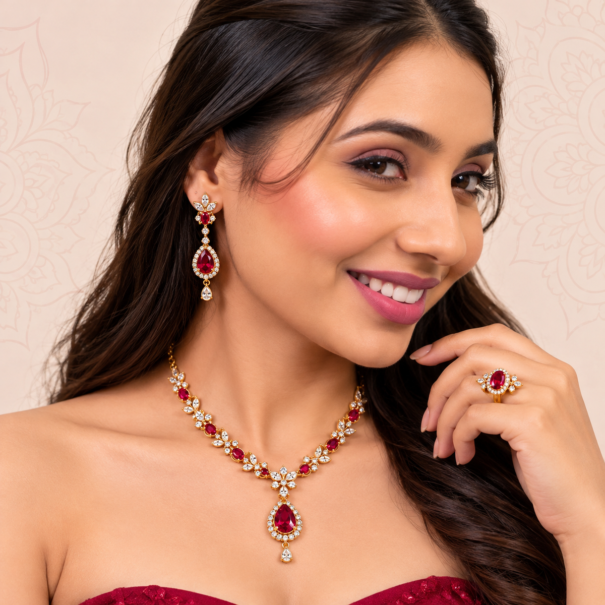 Ruby Elegance Gold-Plated Jewelry Set
