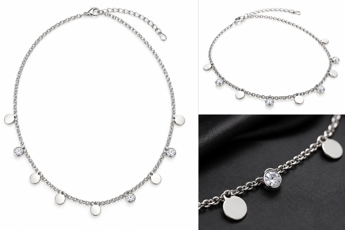 Luna Sparkle Silver-Tone Disc & Crystal Station Necklace