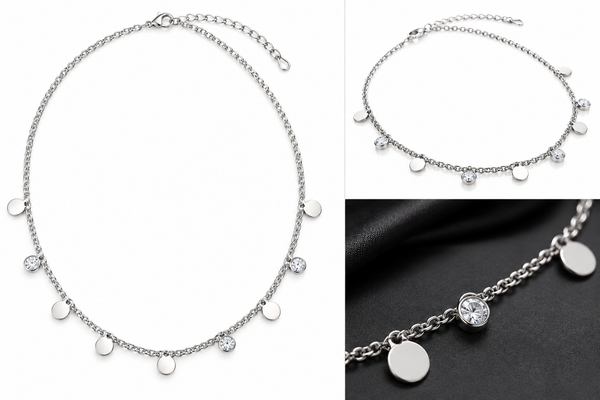 Luna Sparkle Silver-Tone Disc & Crystal Station Necklace