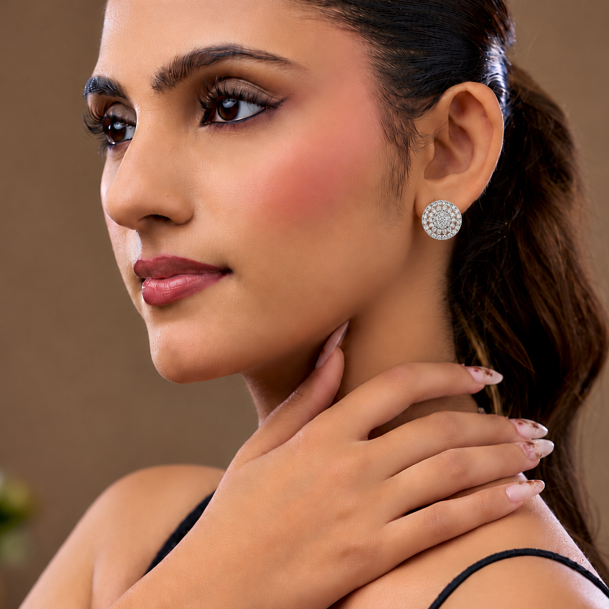 Silver Crystal Round Stud Earrings