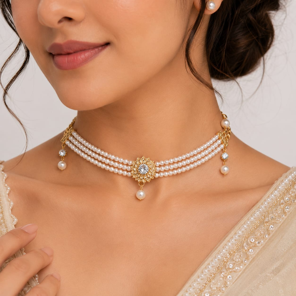 Elegant Multi-Layer Pearl Bracelet for Women – Gold-Tone Floral Statement Jewellery