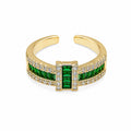 Emerald Luxe Gold-Tone Green Crystal Statement Ring for Women – Adjustable Cocktail & Party Ring