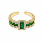 Emerald Luxe Gold-Tone Green Crystal Statement Ring for Women – Adjustable Cocktail & Party Ring