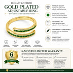 Emerald Glow Gold-Plated Adjustable Ring for Women – Green Cubic Zirconia Double Band Ring