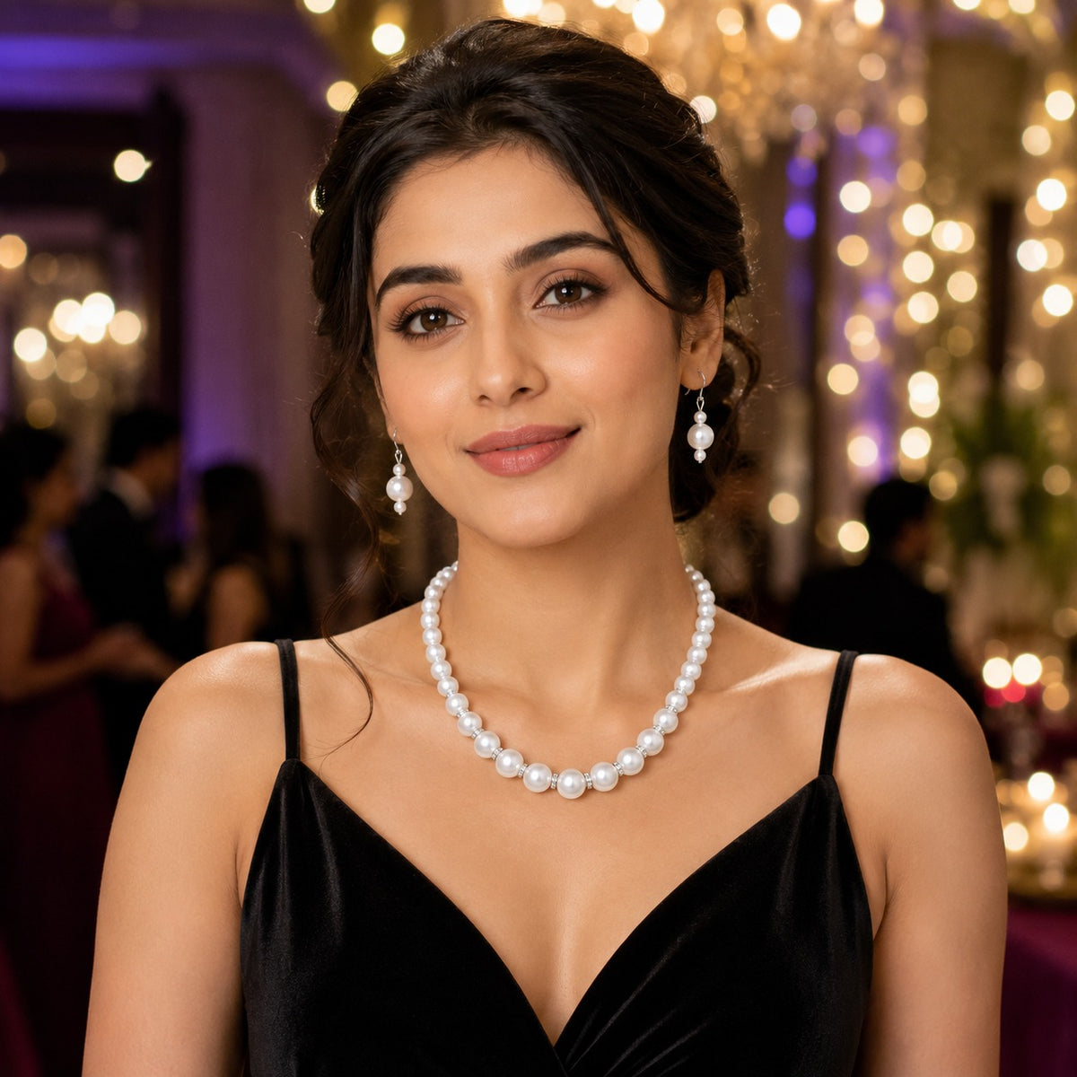 Pearl Elegance Classic White Pearl Necklace & Earrings Set for Women – Timeless Jewellery Set for Wedding & Party Wear
