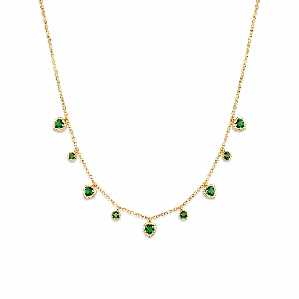 Emerald Heart Gold-Tone Green Stone Necklace & Earrings Set for Women – Elegant Party & Daily Wear Jewellery