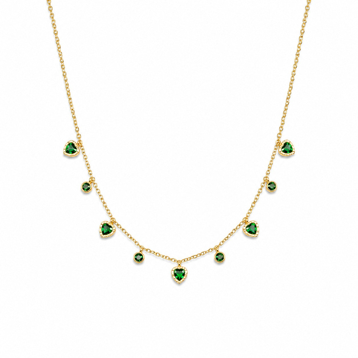 Emerald Heart Gold-Tone Green Stone Necklace & Earrings Set for Women – Elegant Party & Daily Wear Jewellery