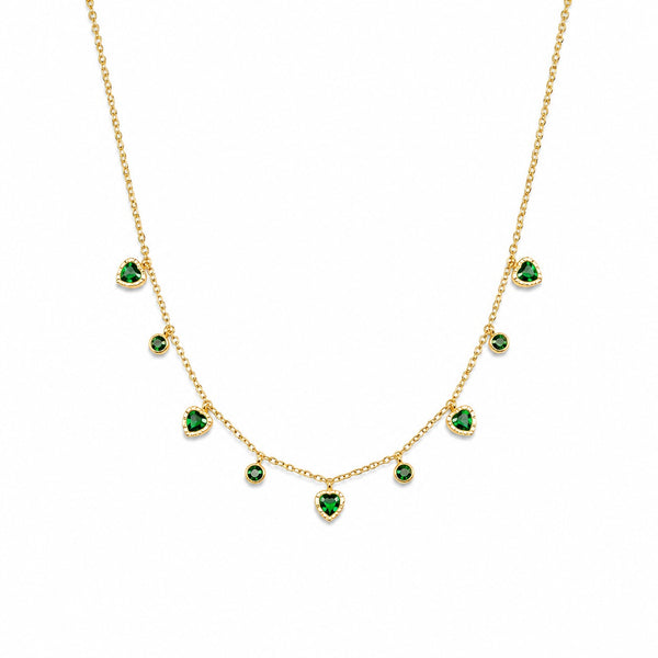 Emerald Heart Gold-Tone Green Stone Necklace & Earrings Set for Women – Elegant Party & Daily Wear Jewellery