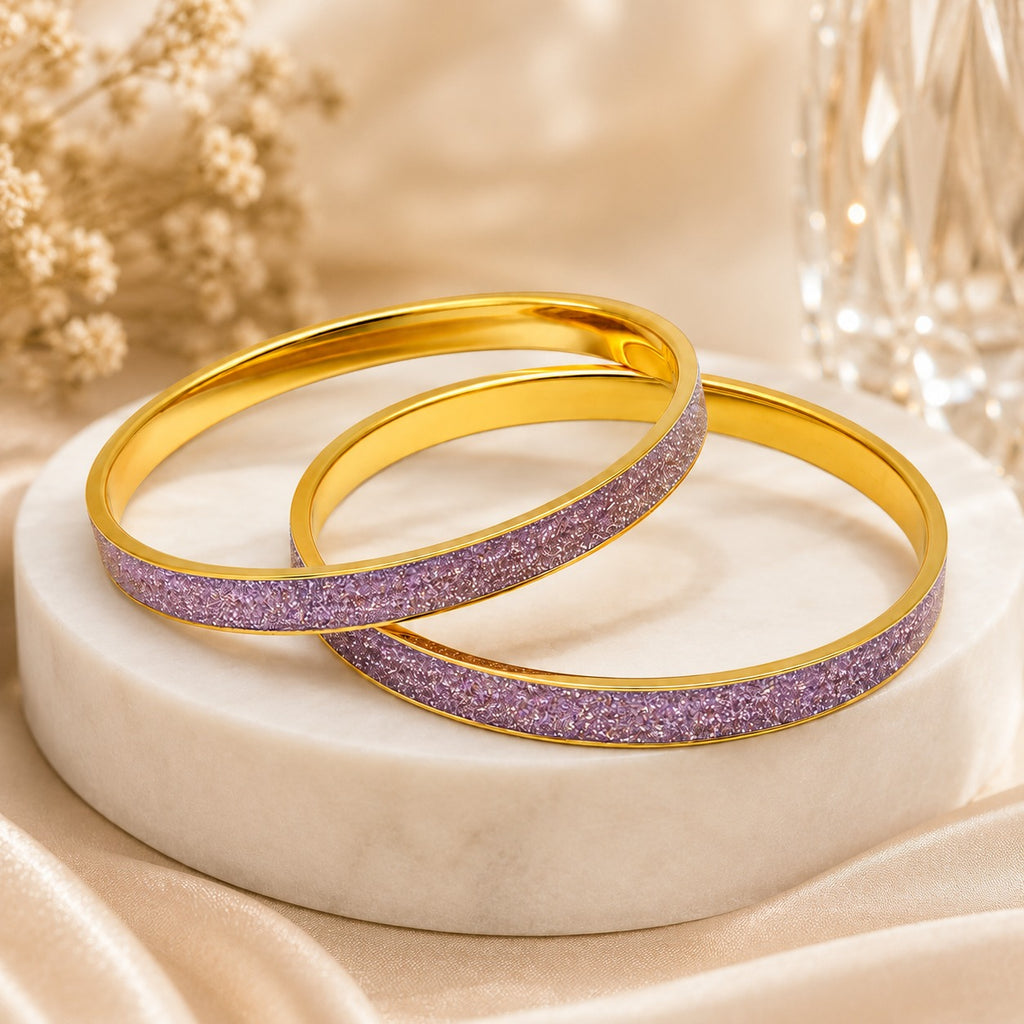 Lavender Sparkle Gold-Tone Glitter Bangles for Women – Set of 2 Elegant Purple Party Wear Bangles
