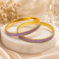 Lavender Sparkle Gold-Tone Glitter Bangles for Women – Set of 2 Elegant Purple Party Wear Bangles