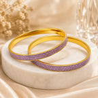 Lavender Sparkle Gold-Tone Glitter Bangles for Women – Set of 2 Elegant Purple Party Wear Bangles
