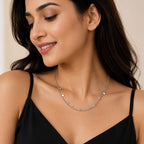 Luna Sparkle Silver-Tone Disc & Crystal Station Necklace for Women – Minimal Adjustable Daily Wear Chain