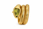 Emerald Glow Gold-Plated Coil Watch for Women – Green Dial Crystal Studded Stretchable Bracelet Watch