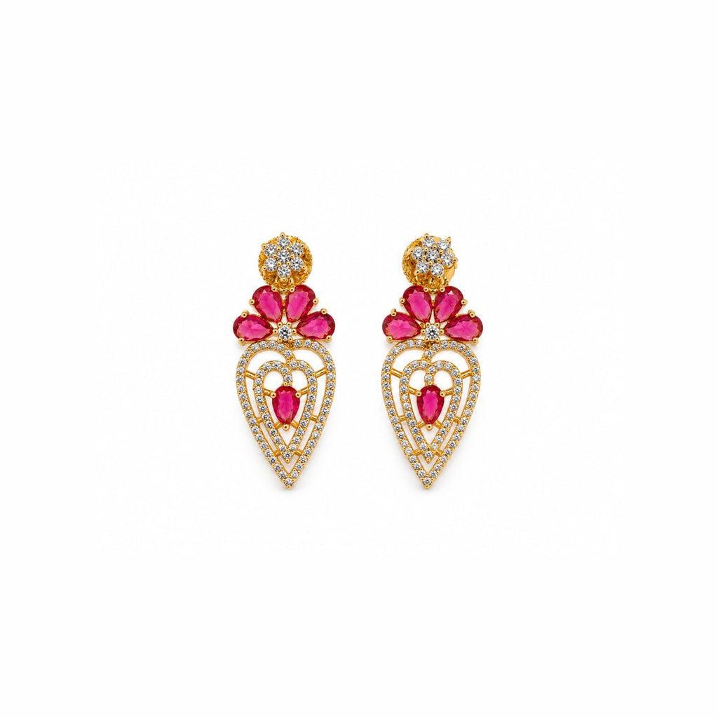 Gold Plated Red Stone Bridal Necklace Set